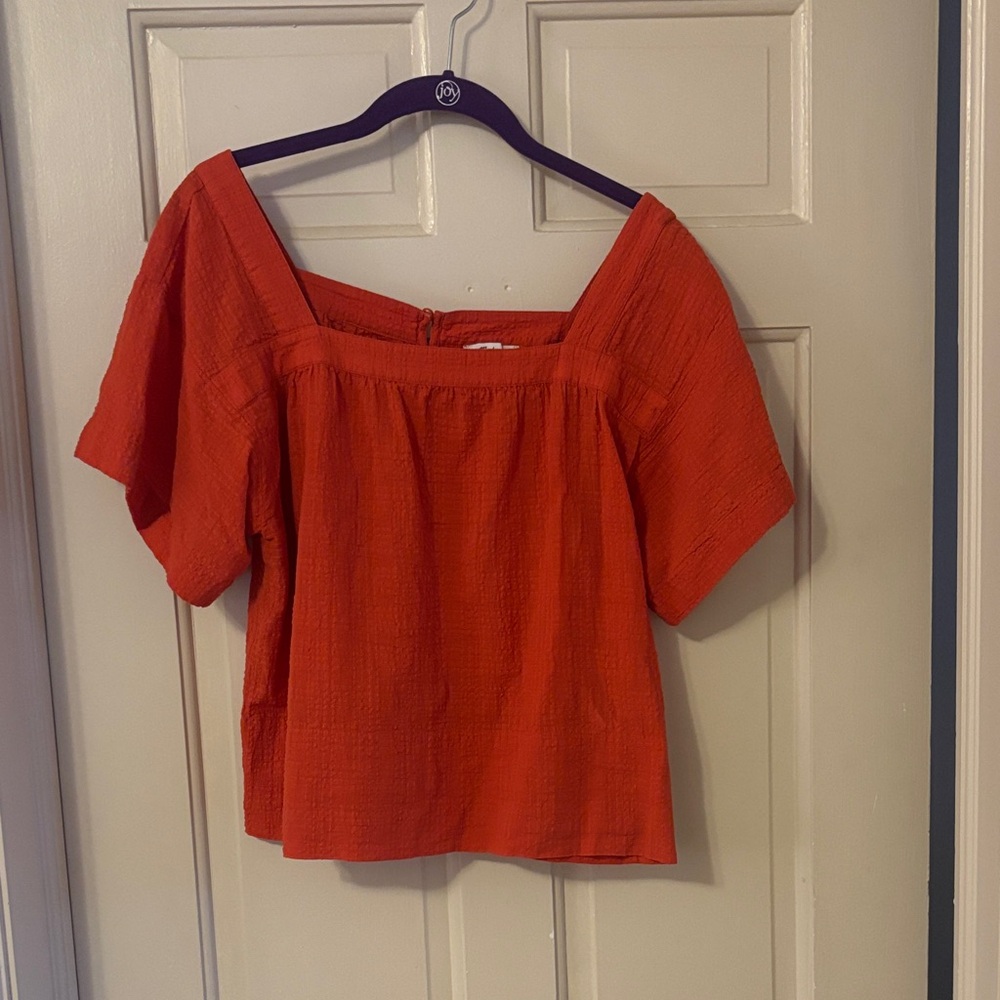Madewell Red Square-Neck Short Sleeve Blouse